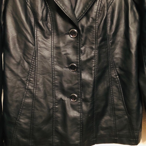 BLACK VEGAN LEATHER JACKET LINED BUTTON UP M FAUX LEATHER - Picture 5 of 8